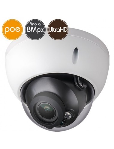 Telecamera dome IP PoE - 8 Megapixel Ultra HD 4K - motorizzata 3.7-11mm - microSD - IR 30m